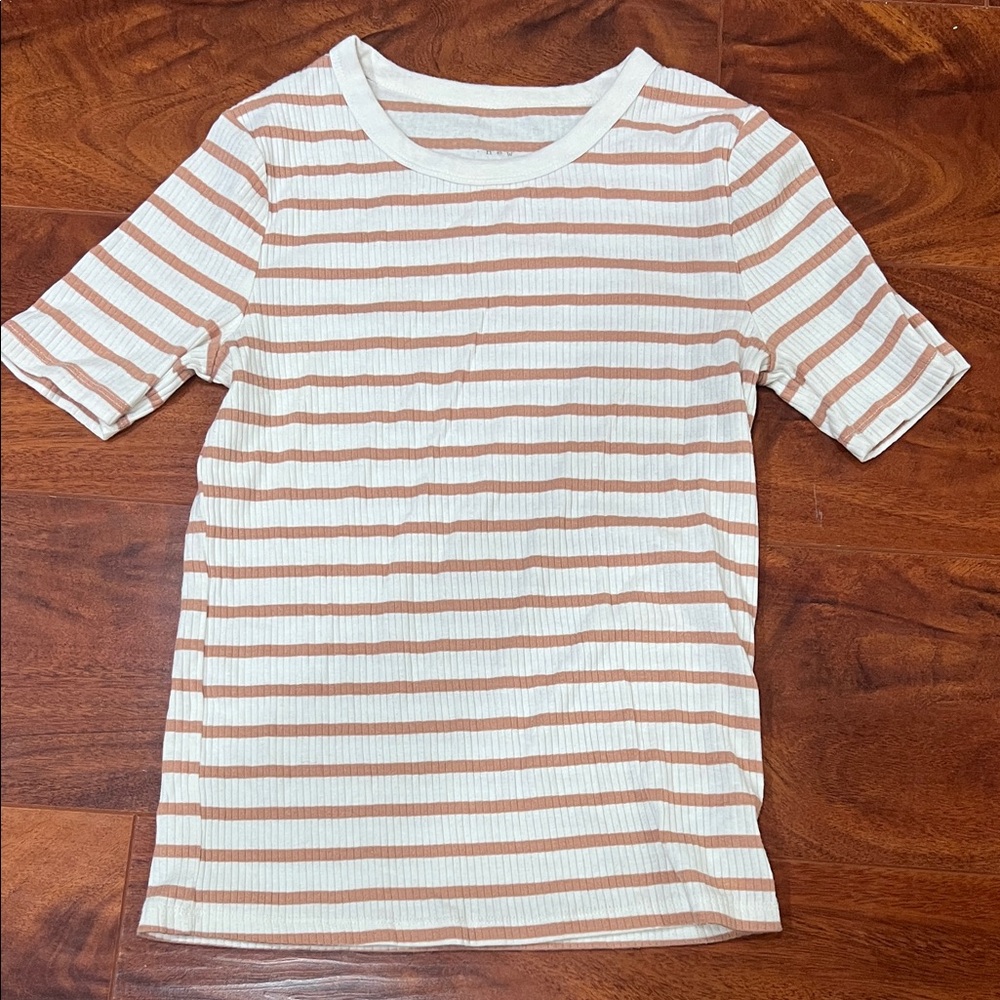 a new day Women's Striped Tee - White and Tan